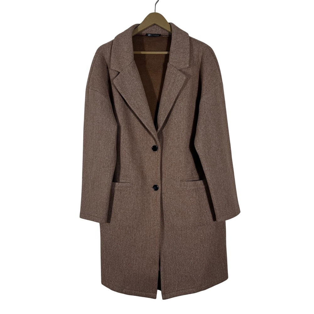 PrettyGarden Solid Notch Lapel Trench Coat Brown Classic Overcoat Size XL